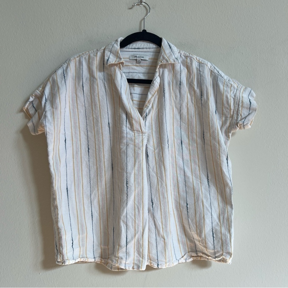 Madewell Park Popover Shirt Yellow Pink Stripes Women XS Cottagecore Peasant‎